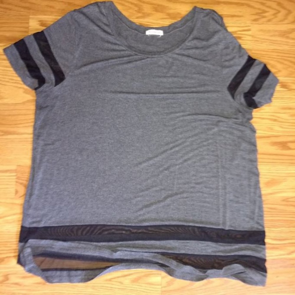 Casual Grey Top WIth Transparent Black Stripes